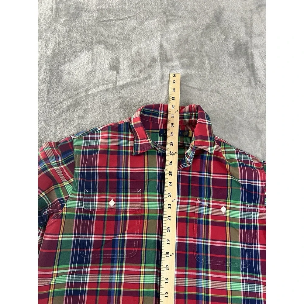 Polo Ralph Lauren Mens Shirt Large Red Green Plaid Button Front